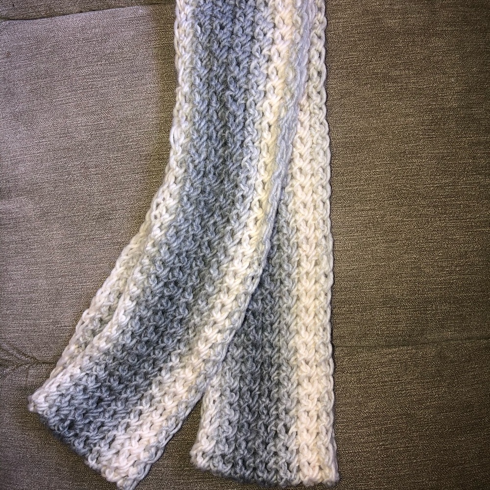 Cream and gray crochet infinity scarf